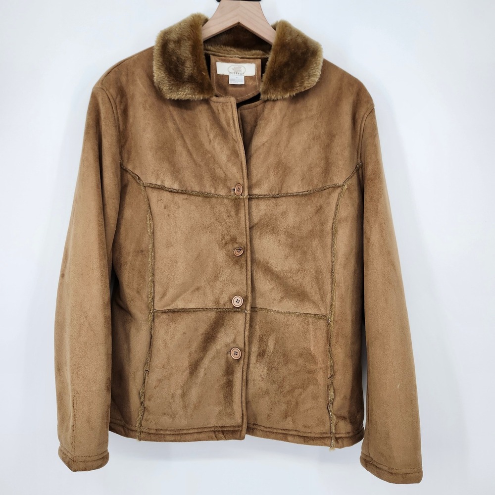 Caramel Brown Womens Faux Suede Coat Size‎ S Faux Fur Lined Western Penny Lane